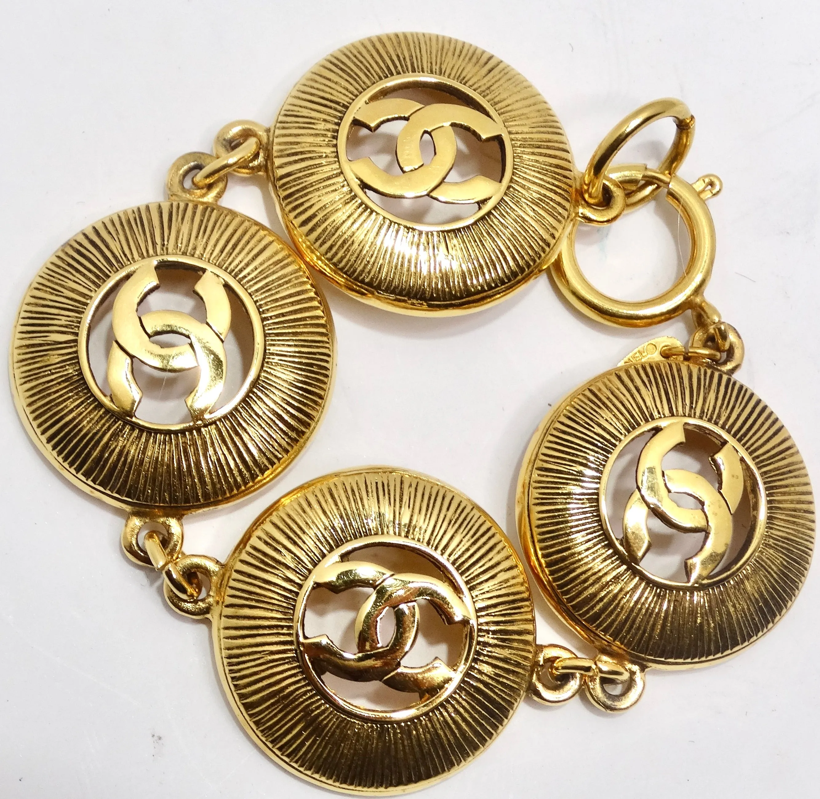 Chanel 1980s Gold Metal Medallion Coin CC Link Bracelet