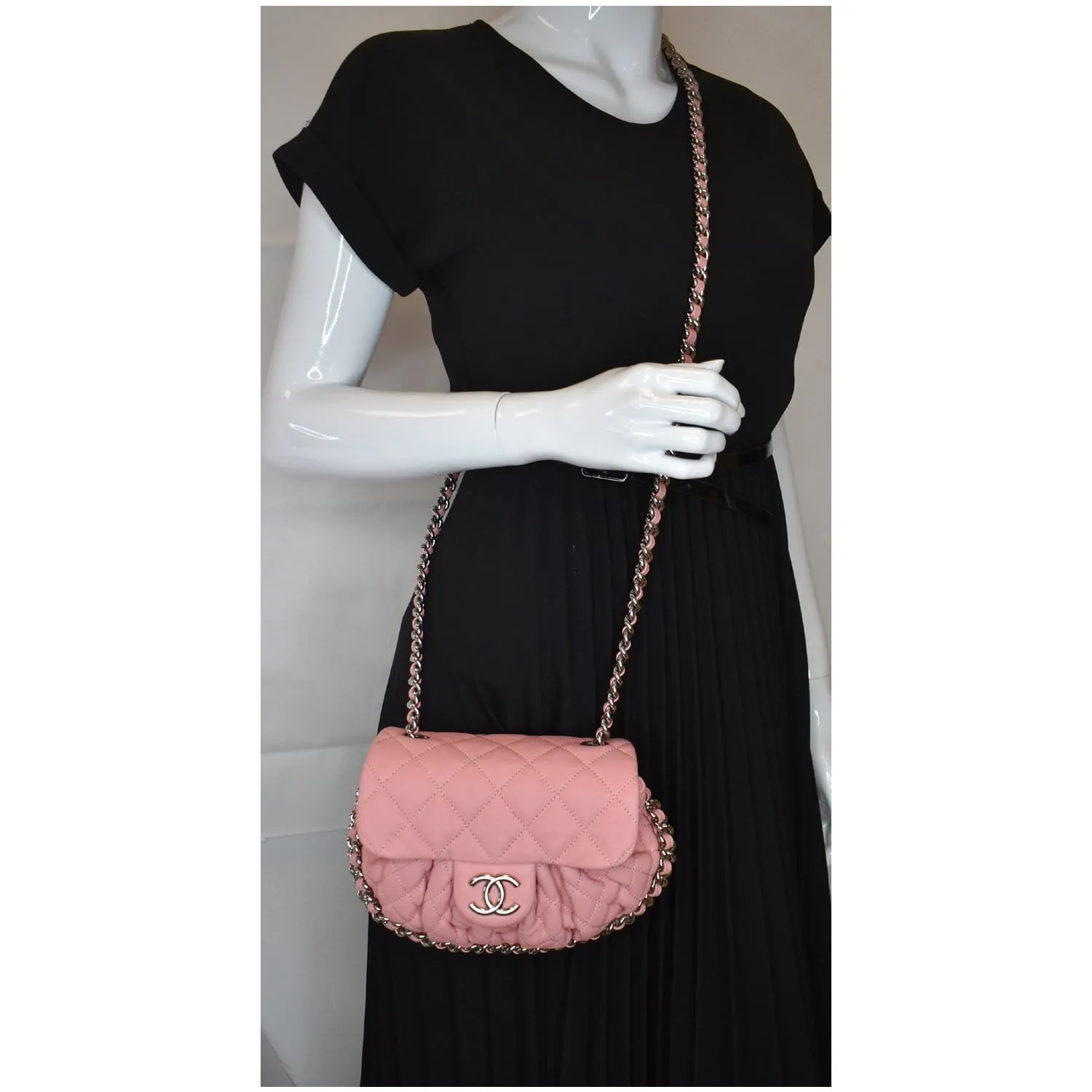 Chanel Chain Around Messenger Calfskin Crossbody Bag Pink