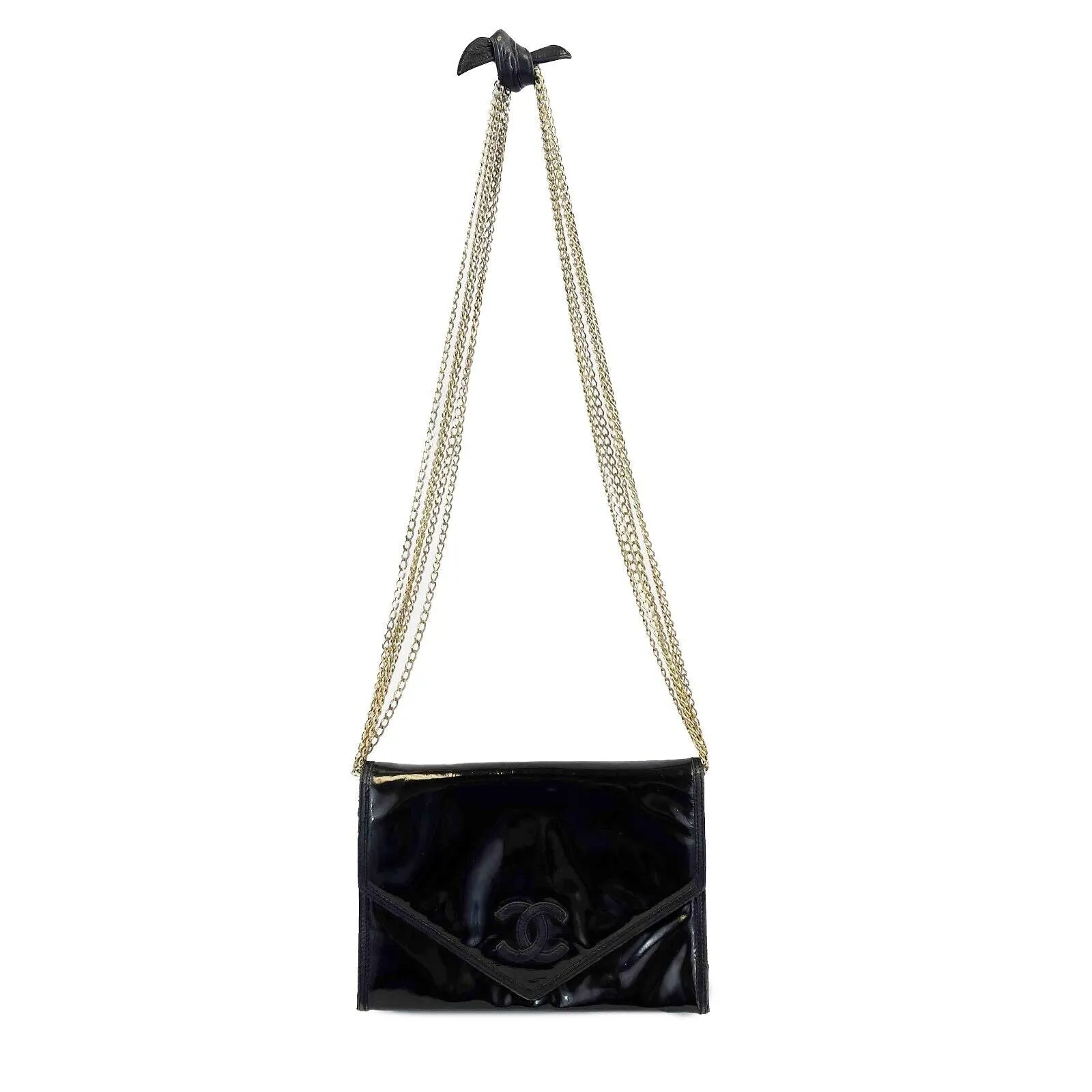 CHANEL - Vintage Multi Chain *RARE* CC Black Envelope Crossbody Bag