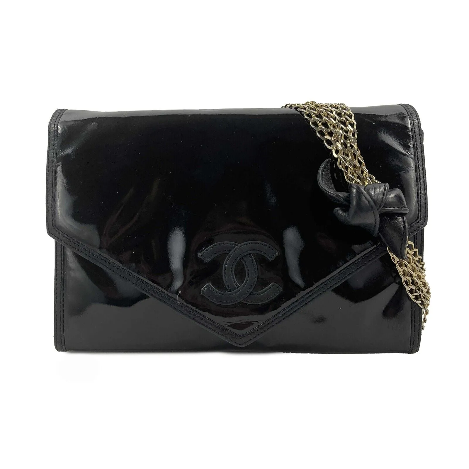 CHANEL - Vintage Multi Chain *RARE* CC Black Envelope Crossbody Bag