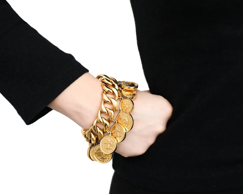 Chanel Vintage Rare Gold Logo Coin Bracelet