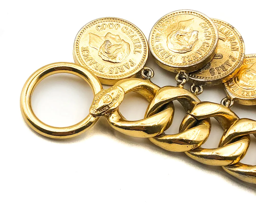 Chanel Vintage Rare Gold Logo Coin Bracelet
