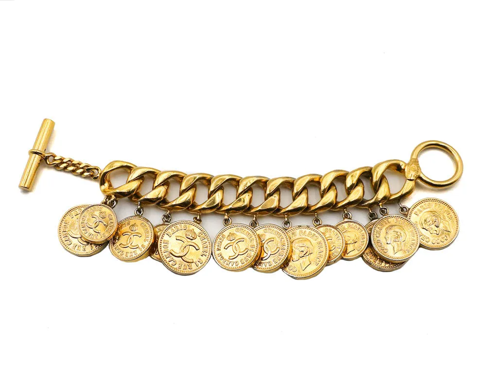 Chanel Vintage Rare Gold Logo Coin Bracelet