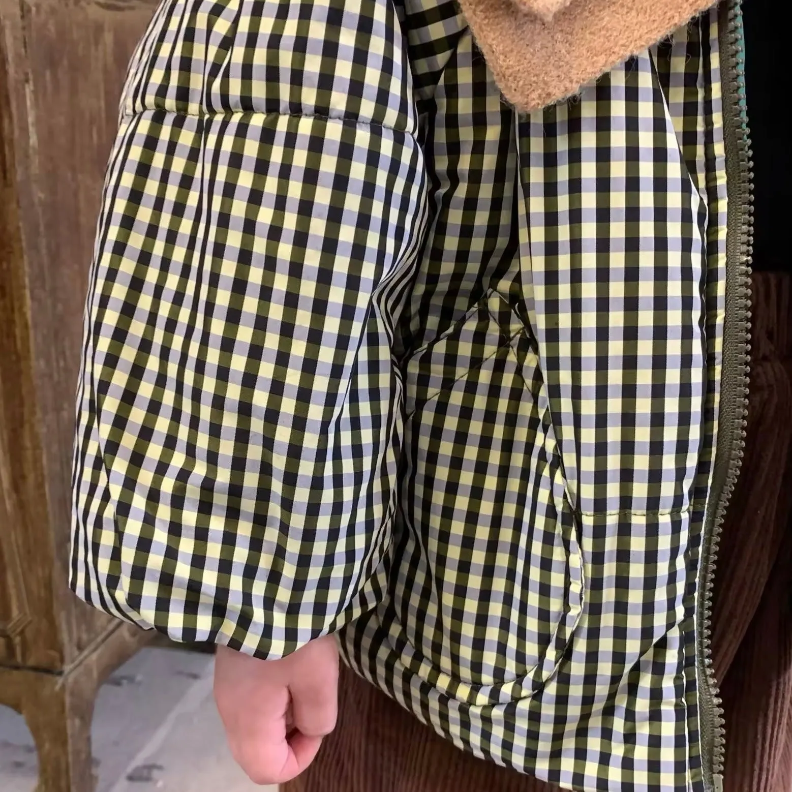 Checkered All Weather Puffer Coat