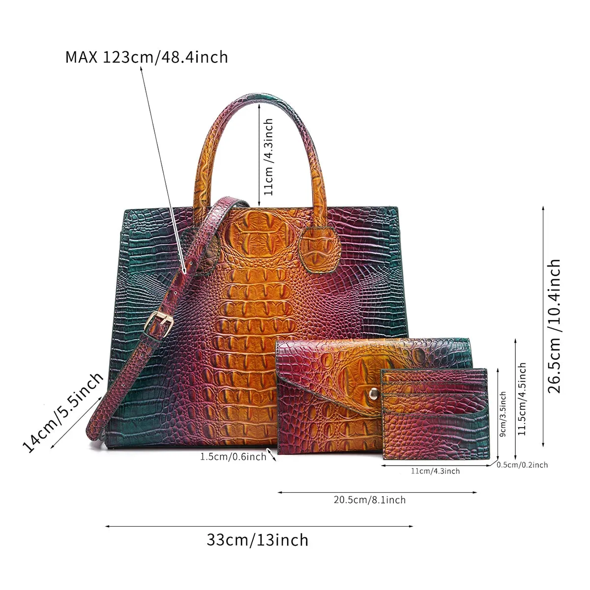 Christianartbag Leather bags - 3 Pcs Crocodile Pattern Handbag & Purses Set, Multi-functional Vintage Top Handle Crossbody Bag & Business Clutch Bag & Card - CAB02240524