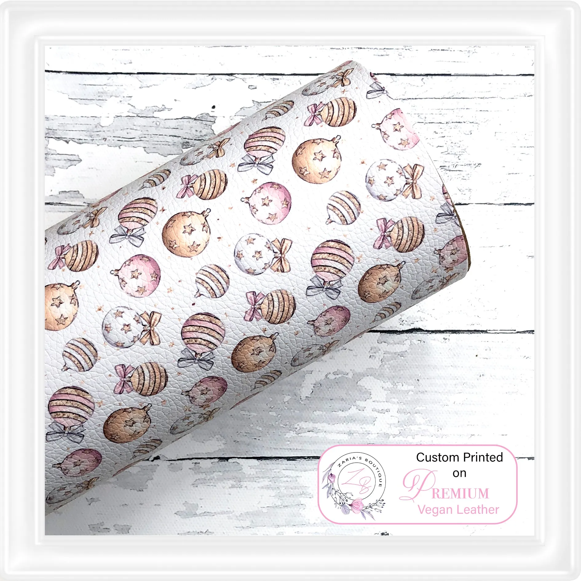 Christmas Baubles Vegan Faux Leather ~ Ivory