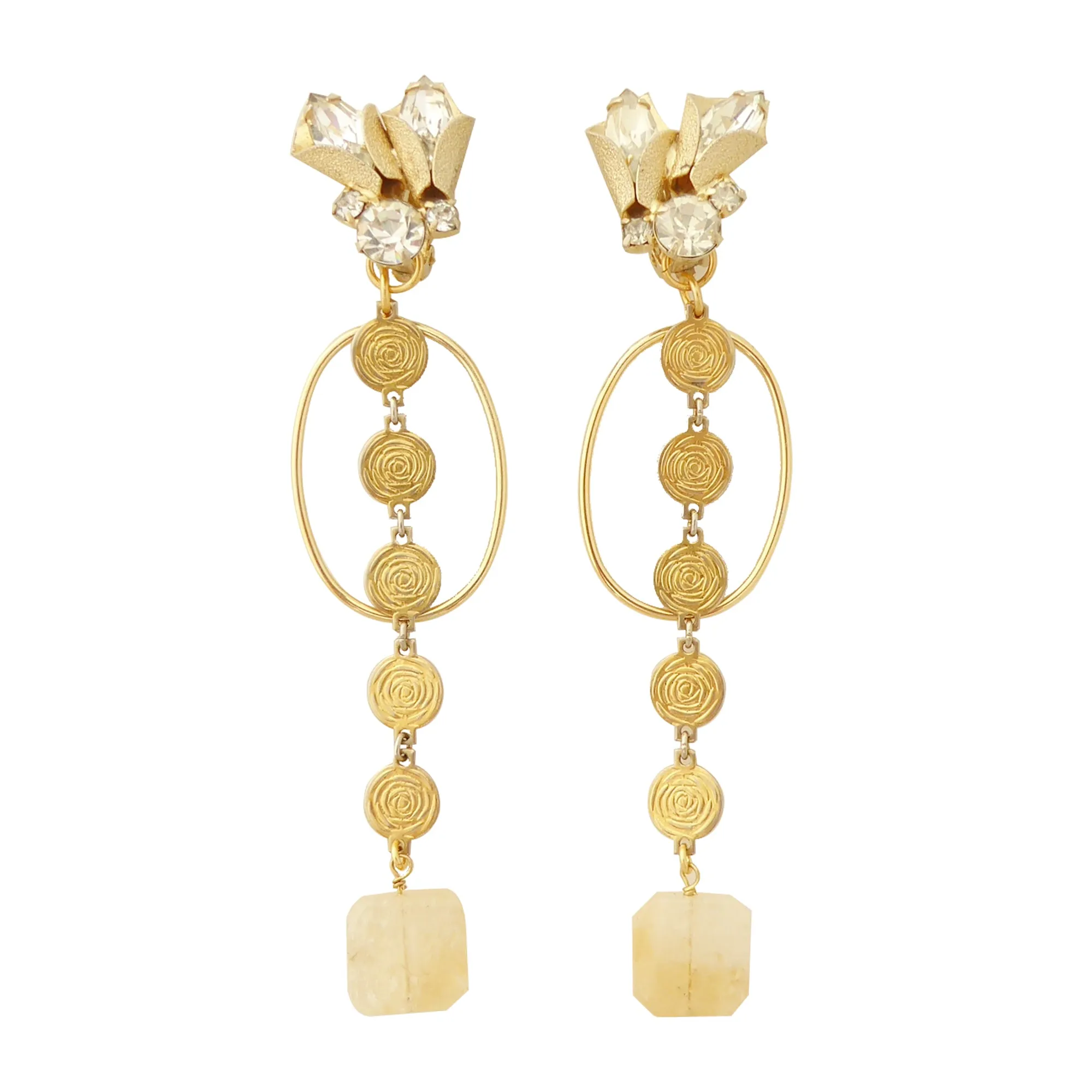 Citrine square earrings