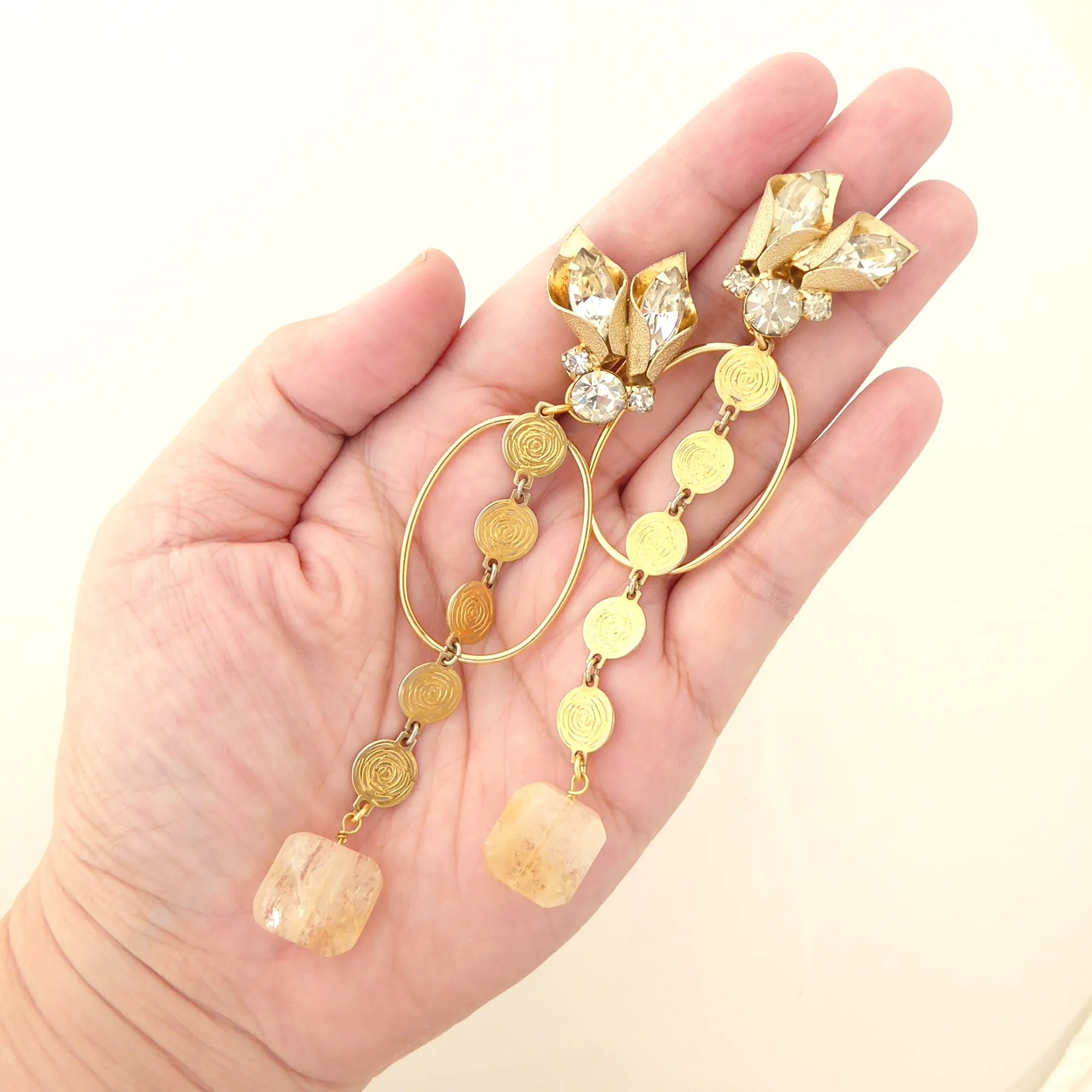 Citrine square earrings