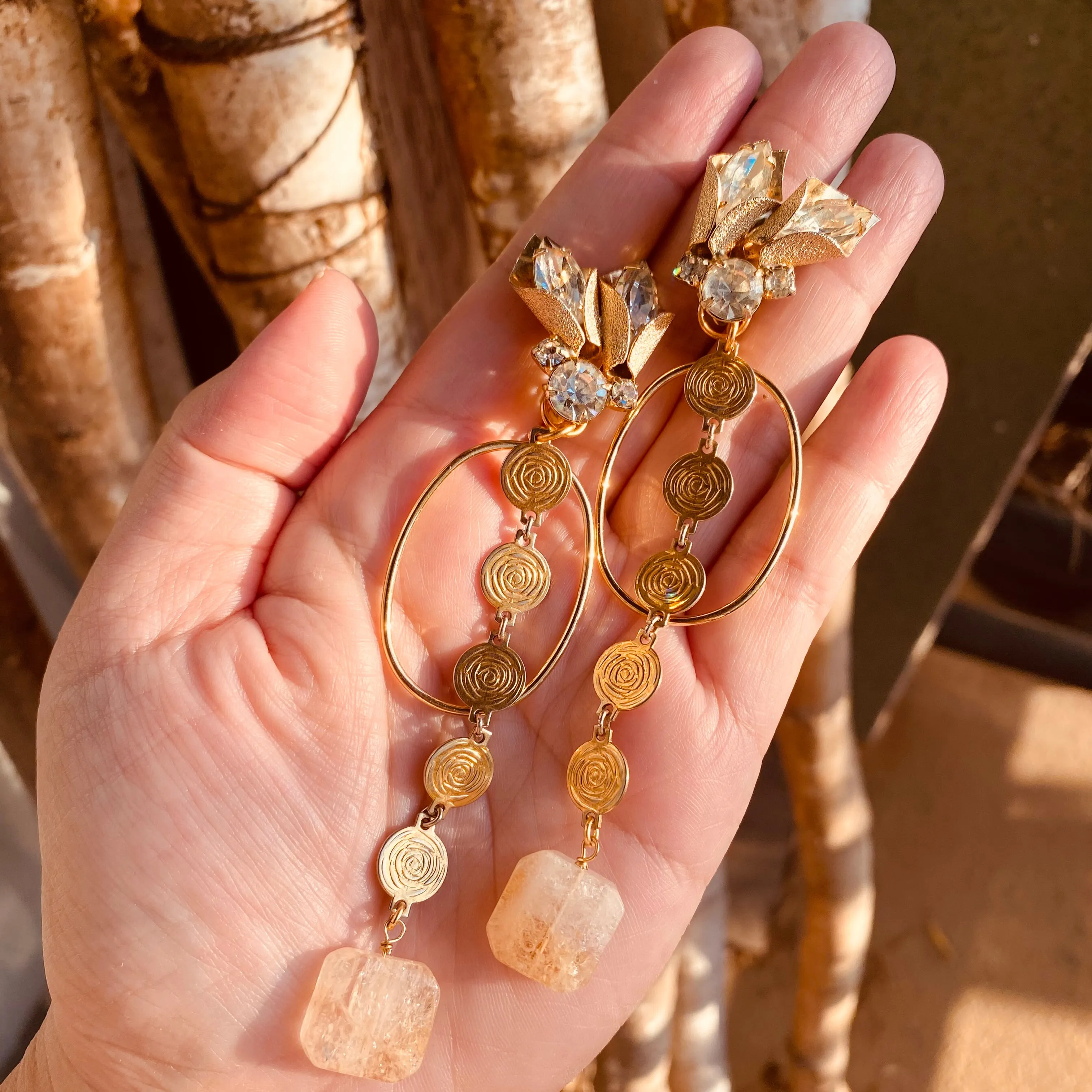 Citrine square earrings