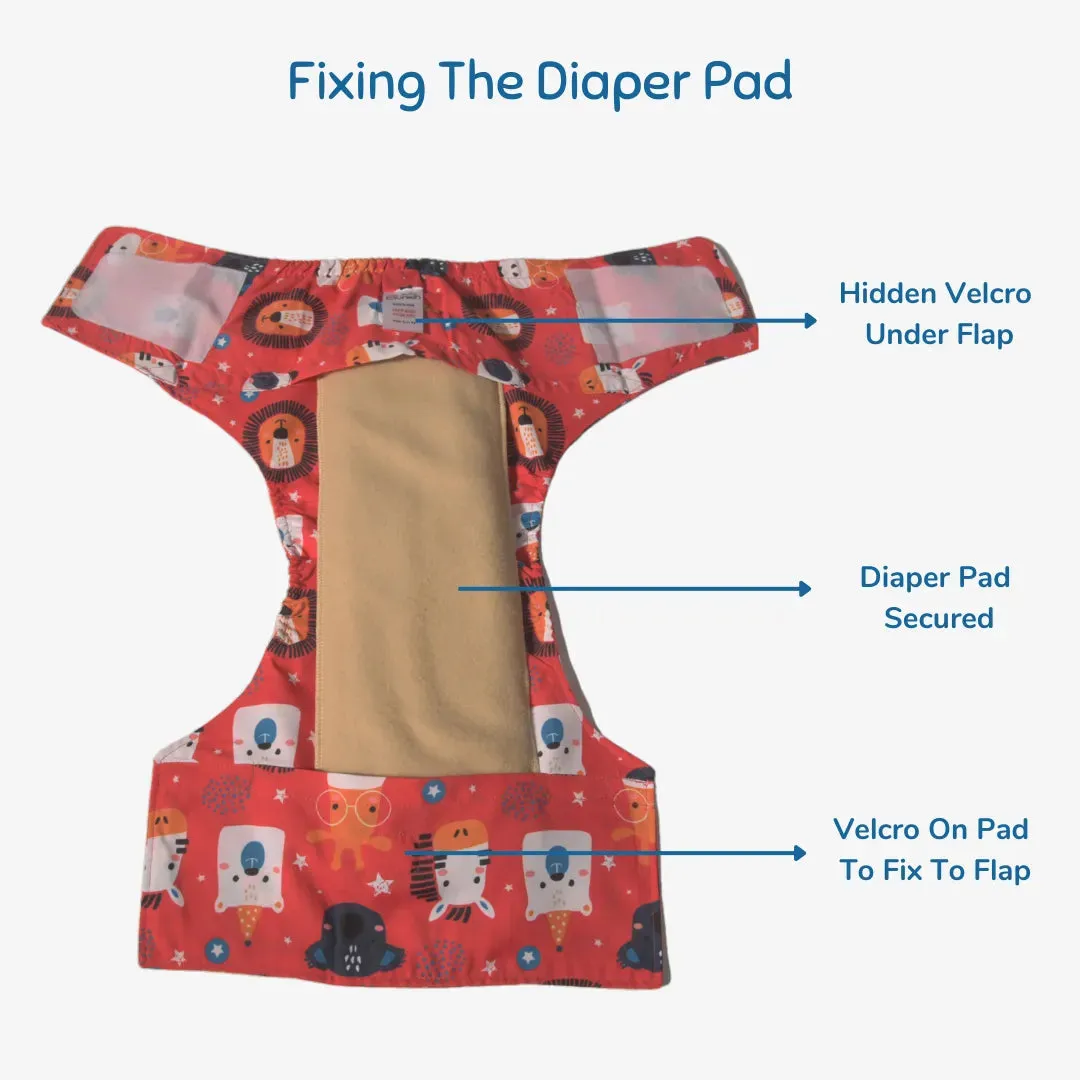 Cloth Diaper | Jungle Jumble | Velcro Closure | Wrap On Style | With 2 Diaper Pads Free