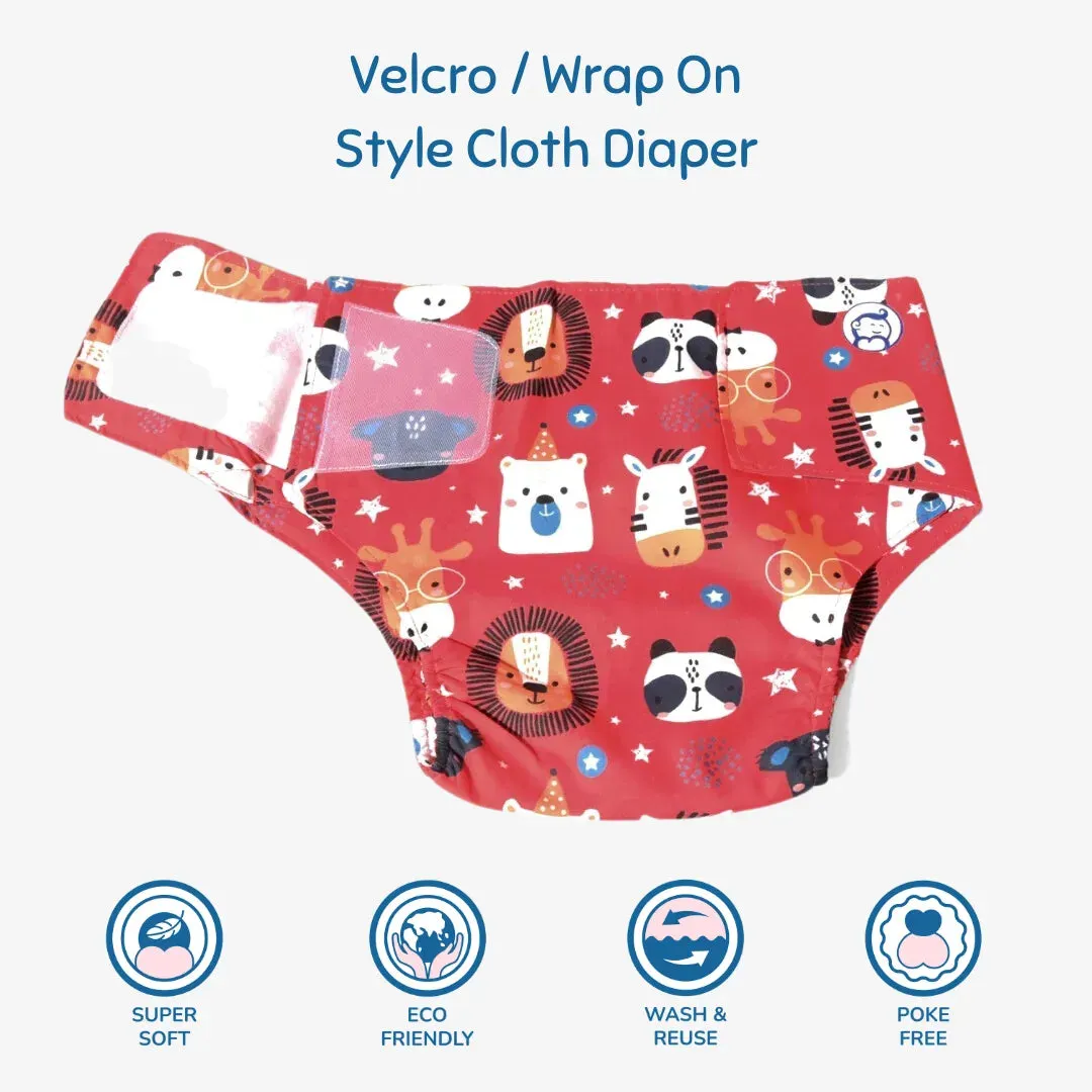Cloth Diaper | Jungle Jumble | Velcro Closure | Wrap On Style | With 2 Diaper Pads Free