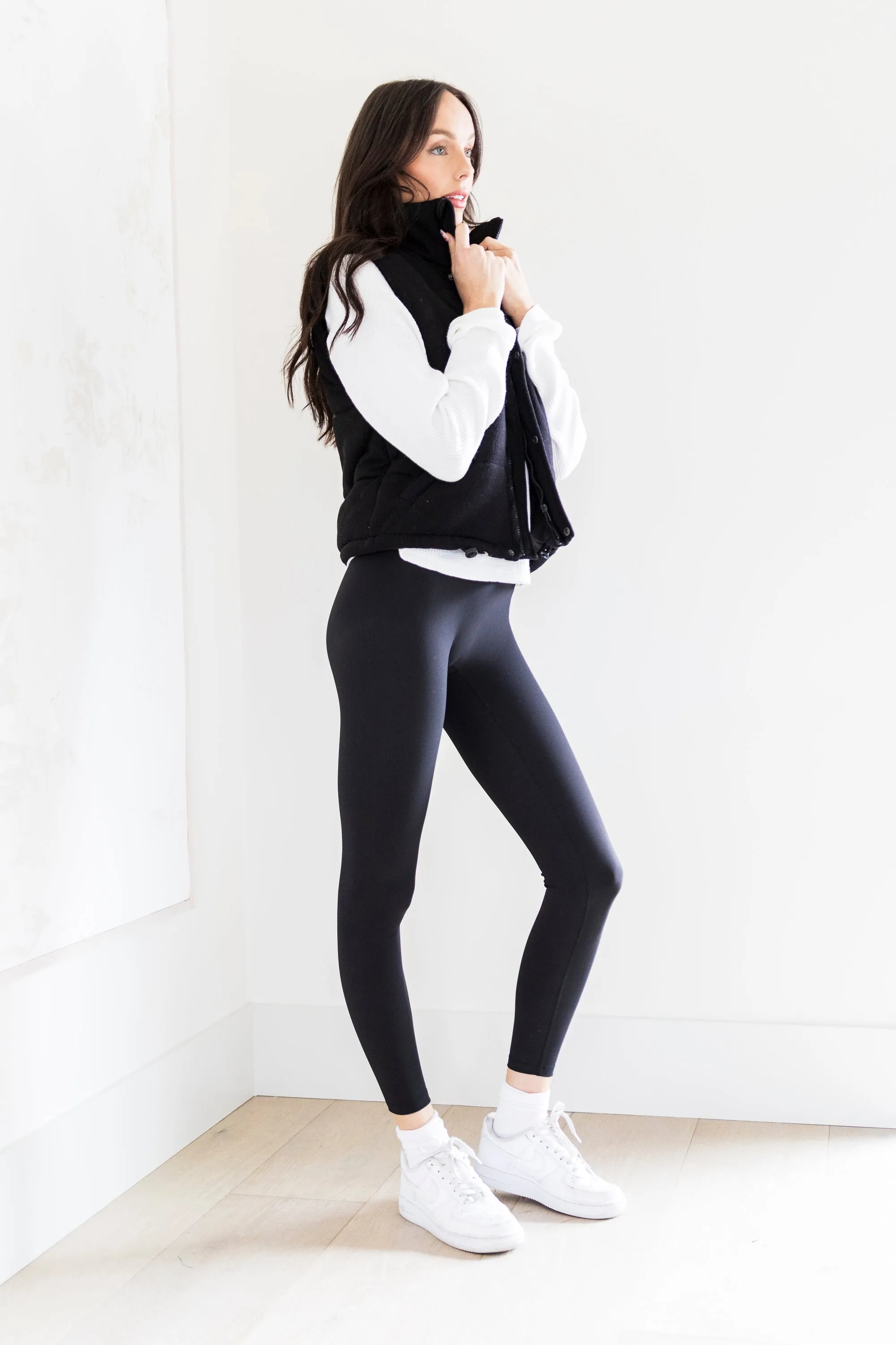 Cora Knit Puffer Vest in Black