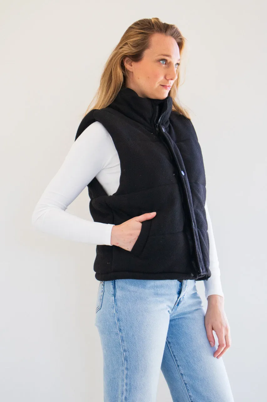 Cora Knit Puffer Vest in Black