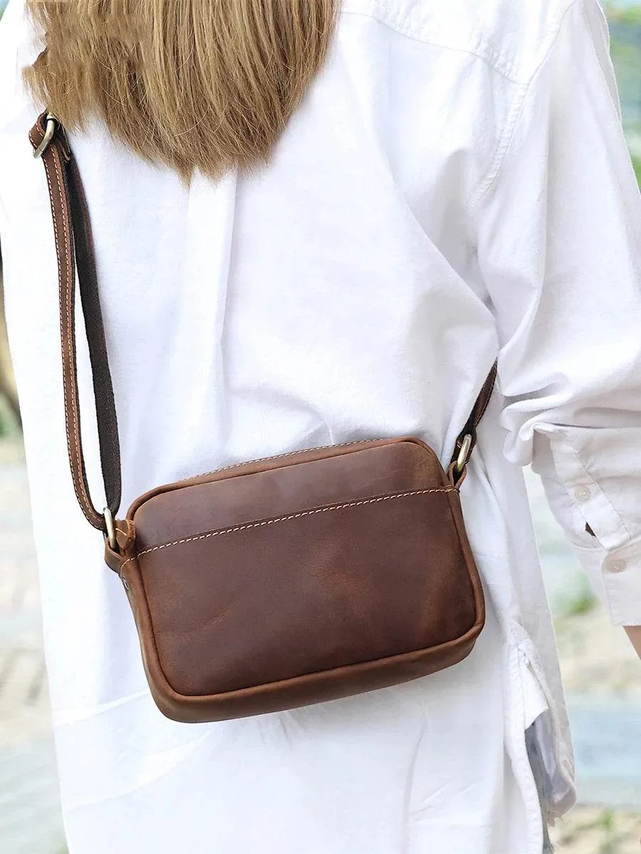 Crazy Horse Leather Messenger Bag Crossbody Shoulder Bag for Men