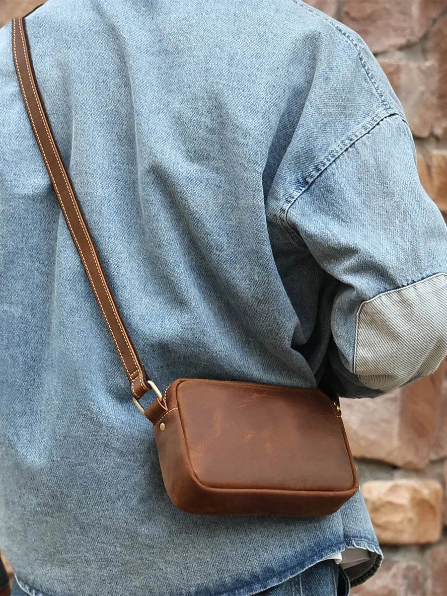 Crazy Horse Leather Messenger Bag Crossbody Shoulder Bag for Men