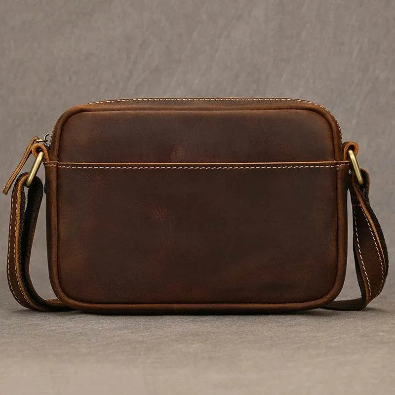 Crazy Horse Leather Messenger Bag Crossbody Shoulder Bag for Men