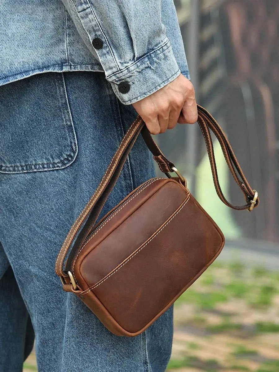 Crazy Horse Leather Messenger Bag Crossbody Shoulder Bag for Men