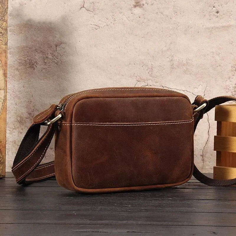 Crazy Horse Leather Messenger Bag Crossbody Shoulder Bag for Men