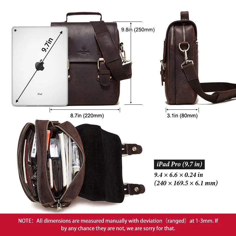 Crazy Horse Leather Vintage Messenger Bags For 9.7in iPad