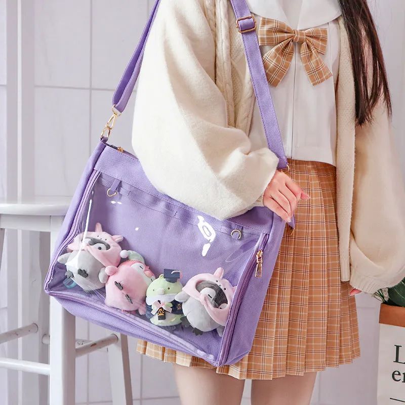 Cute Long Strap Removable Canvas Cartoon Crossbody Bags
