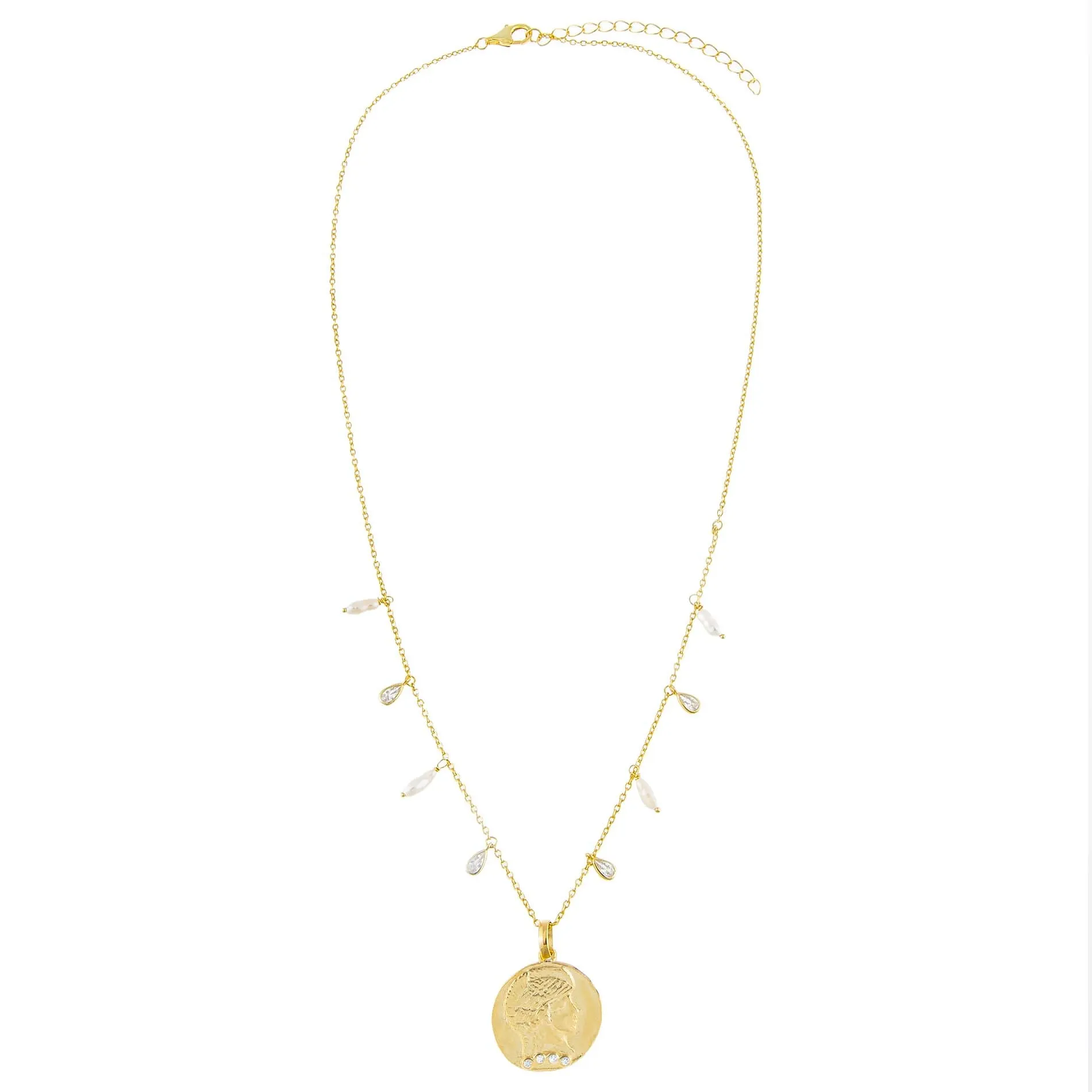 CZ X Pearl Coin Necklace