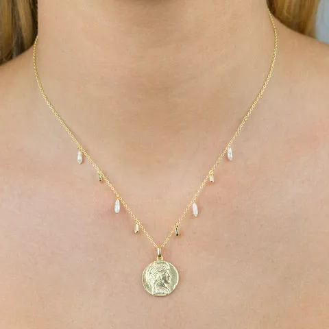 CZ X Pearl Coin Necklace