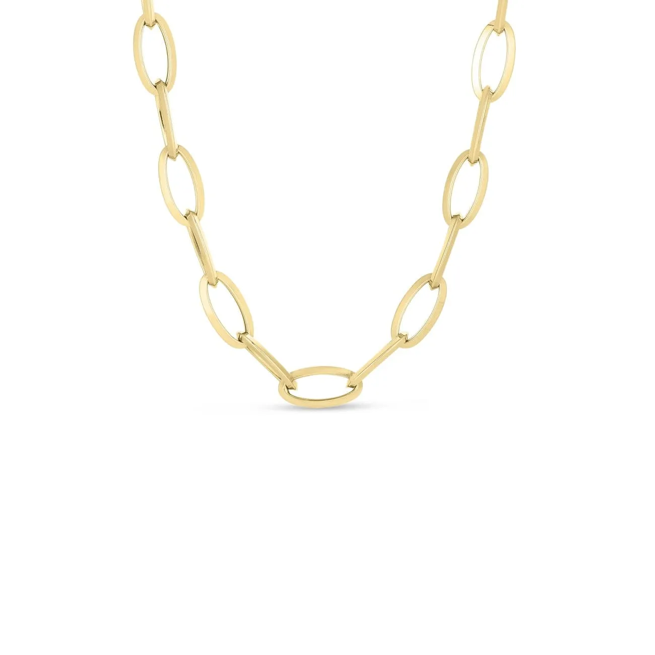 Designer Gold 18K Yellow Gold Knife Edge Oval Link Chain Necklace