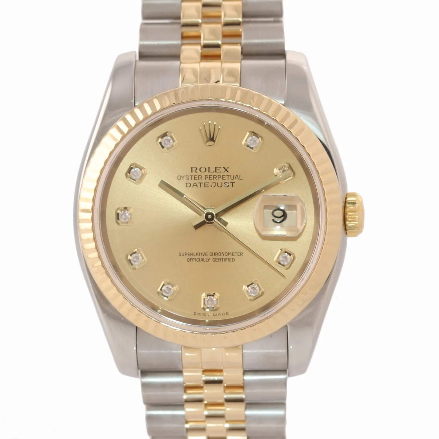 DIAMOND PAPERS Rolex DateJust Jubilee 36mm 116233 Champ 18k Gold Two Tone Watch