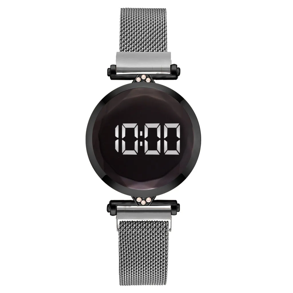 Digital Magnet Stainless Steel Dress LED Quartz Watch