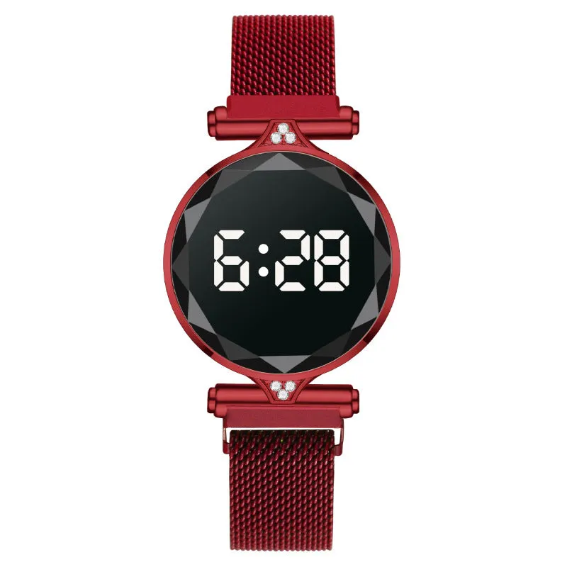 Digital Magnet Stainless Steel Dress LED Quartz Watch