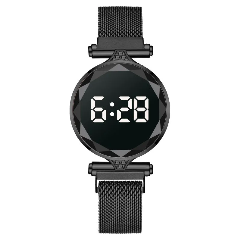 Digital Magnet Stainless Steel Dress LED Quartz Watch