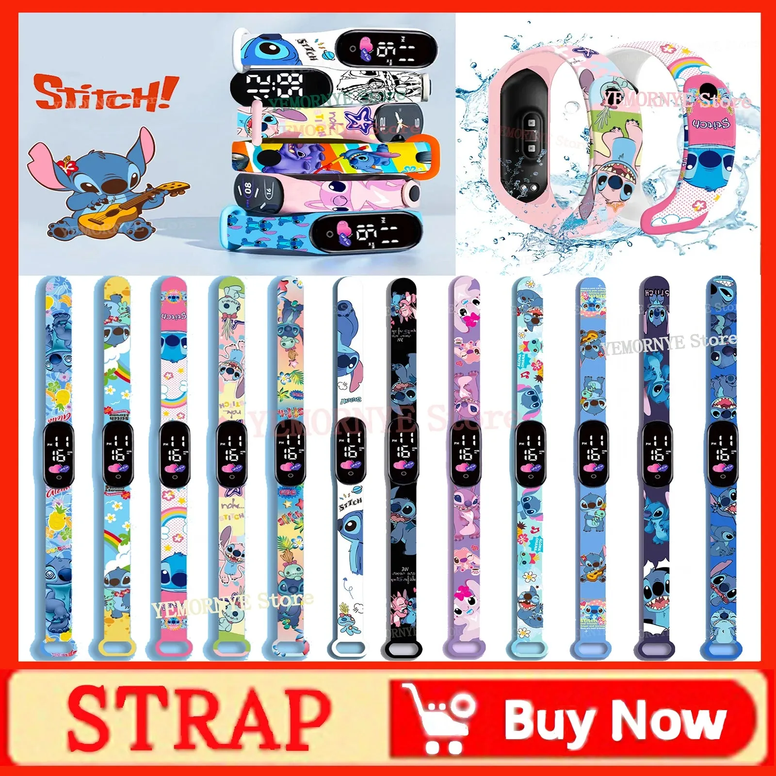 Disney Stitch Digital Kids' Watches Anime Figures LED Luminous Watch Touch Waterproof Electronic Sports Watch Kids Birthday Gift