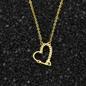Elegant Cubic Zircon Heart Pendant Necklace Gold