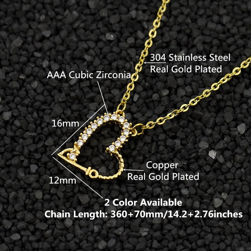 Elegant Cubic Zircon Heart Pendant Necklace Gold
