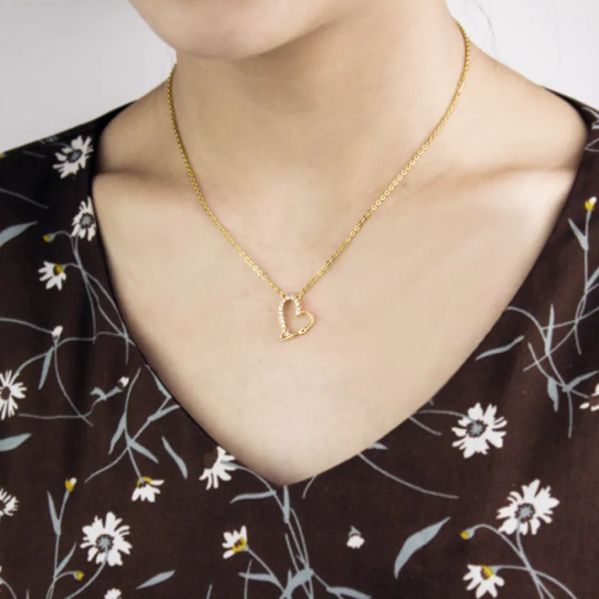 Elegant Cubic Zircon Heart Pendant Necklace Gold
