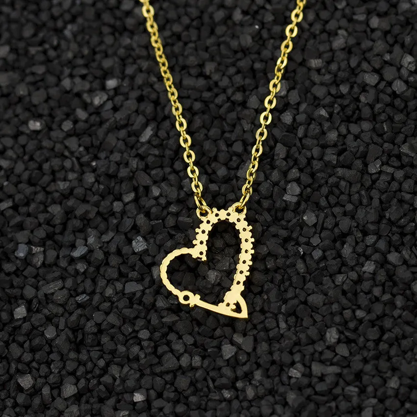 Elegant Cubic Zircon Heart Pendant Necklace Gold