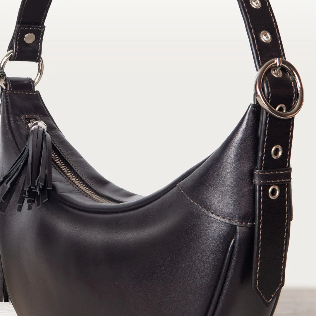 Elle - Equestrian Half-Moon Vanity Bag in Italian Black Leather