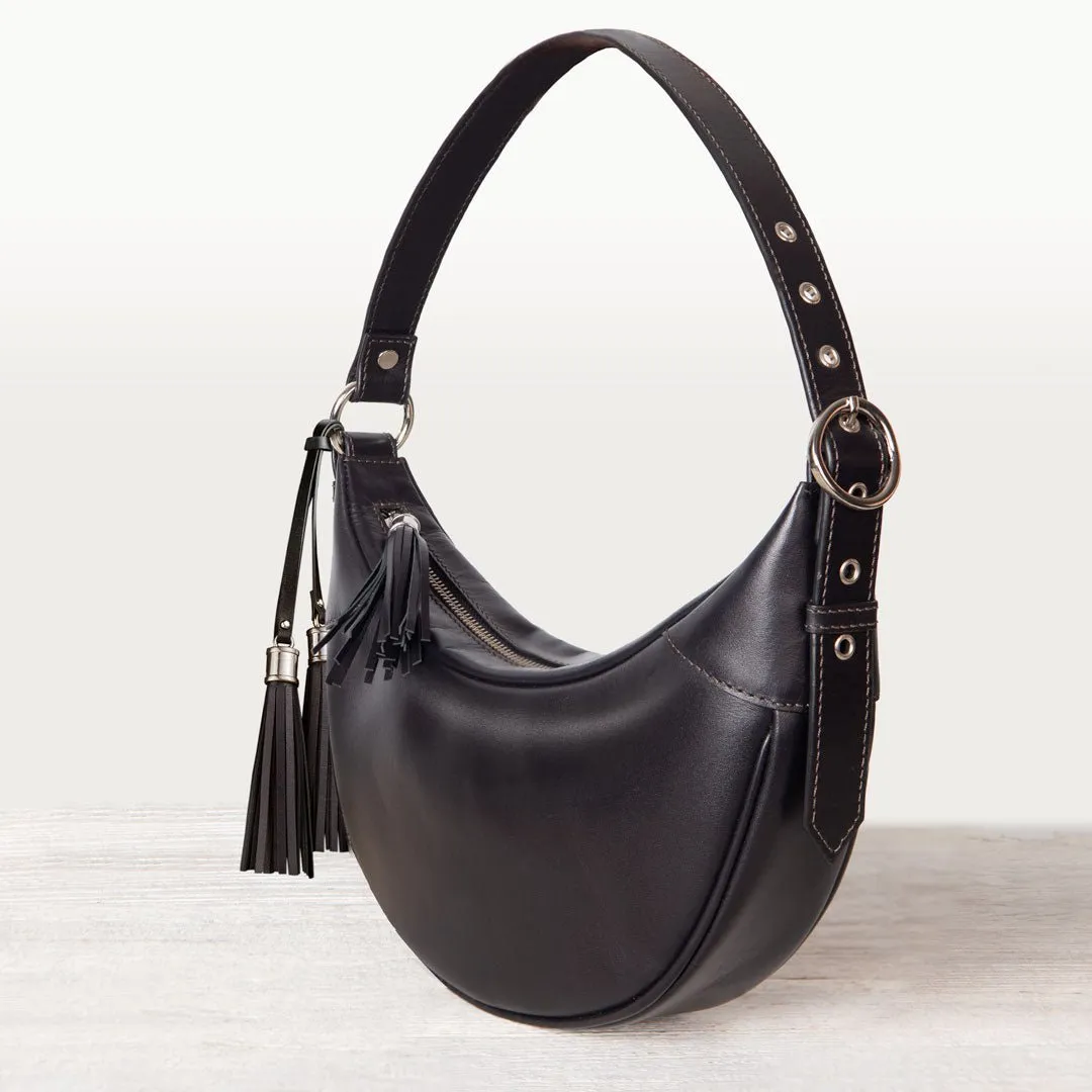 Elle - Equestrian Half-Moon Vanity Bag in Italian Black Leather