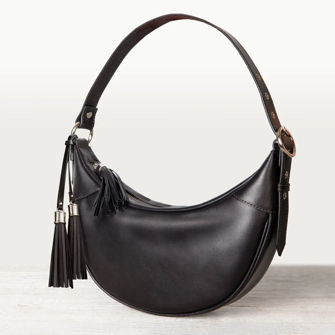 Elle - Equestrian Half-Moon Vanity Bag in Italian Black Leather