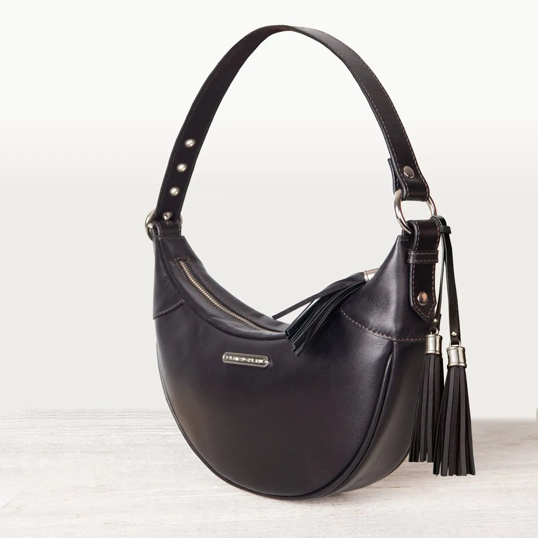 Elle - Equestrian Half-Moon Vanity Bag in Italian Black Leather