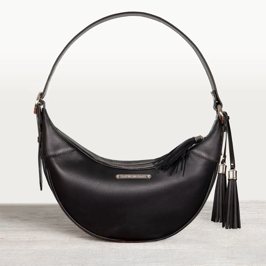 Elle - Equestrian Half-Moon Vanity Bag in Italian Black Leather