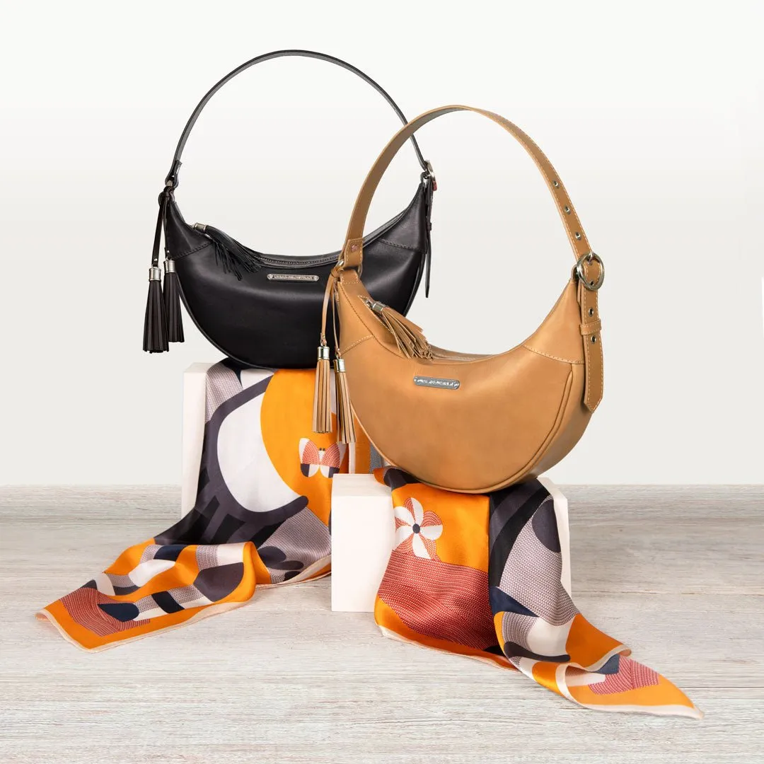 Elle - Equestrian Half-Moon Vanity Bag in Italian Black Leather