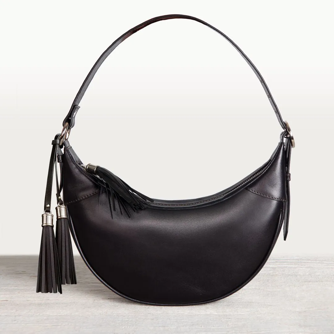 Elle - Equestrian Half-Moon Vanity Bag in Italian Black Leather