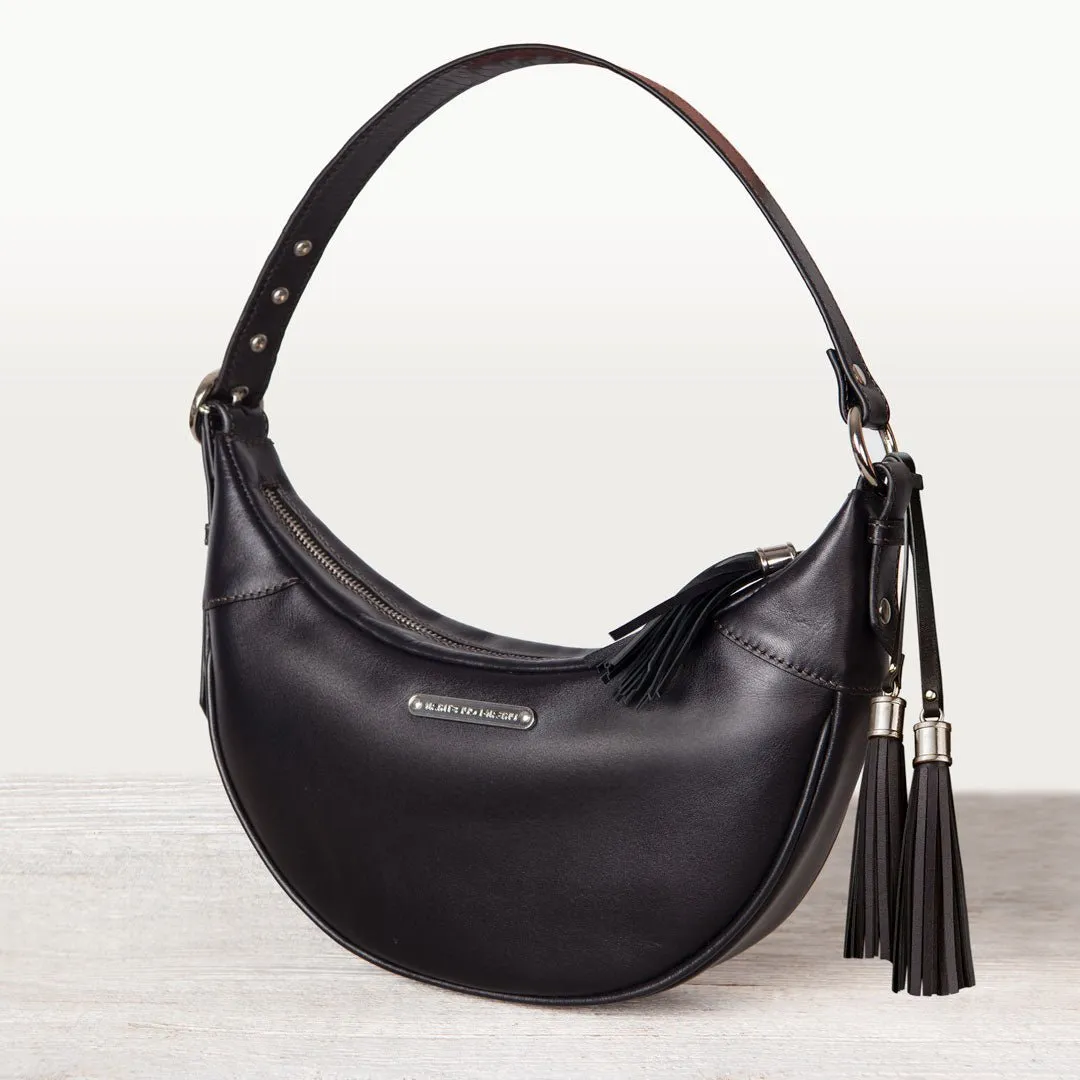 Elle - Equestrian Half-Moon Vanity Bag in Italian Black Leather