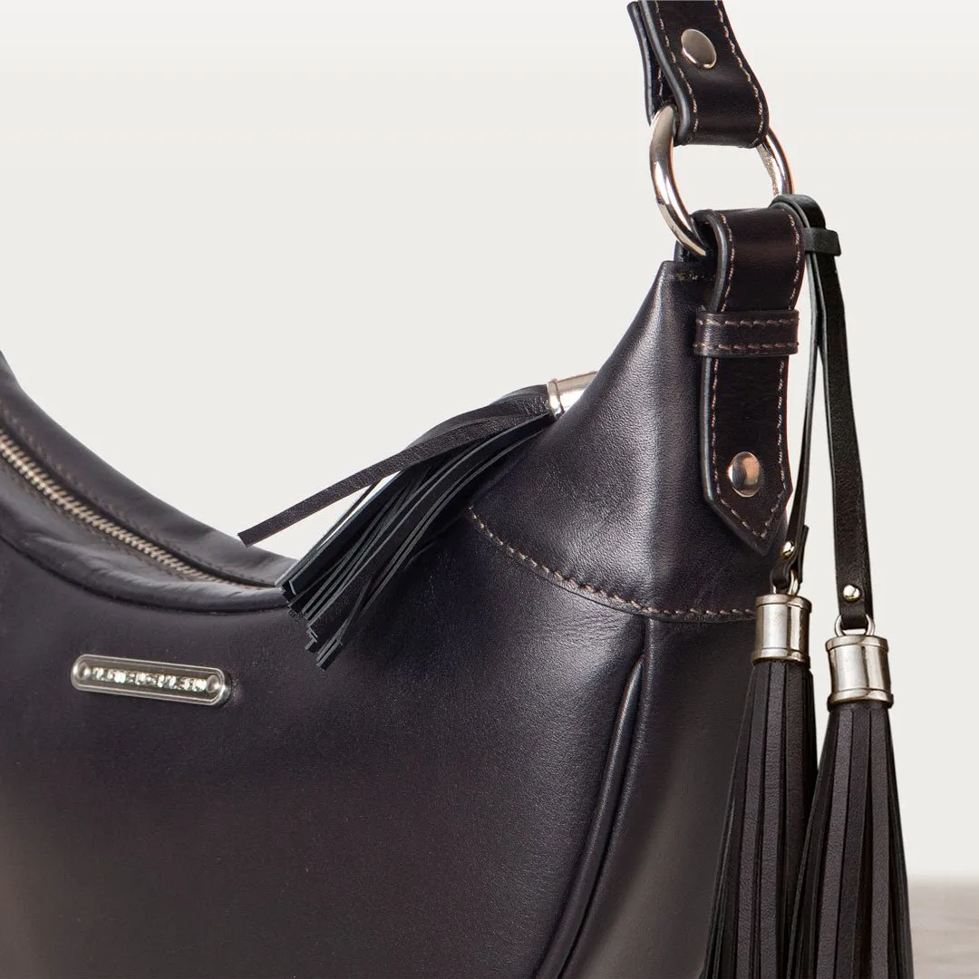 Elle - Equestrian Half-Moon Vanity Bag in Italian Black Leather