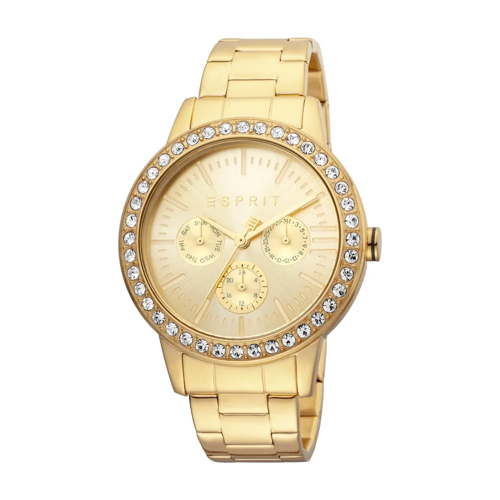 Esprit Ladies Watch Golden Color Case & Bracelet With Multi Function Dial