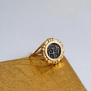 Estate 14KT Yellow Gold Bamboo Bezel Atocha Coin Ring