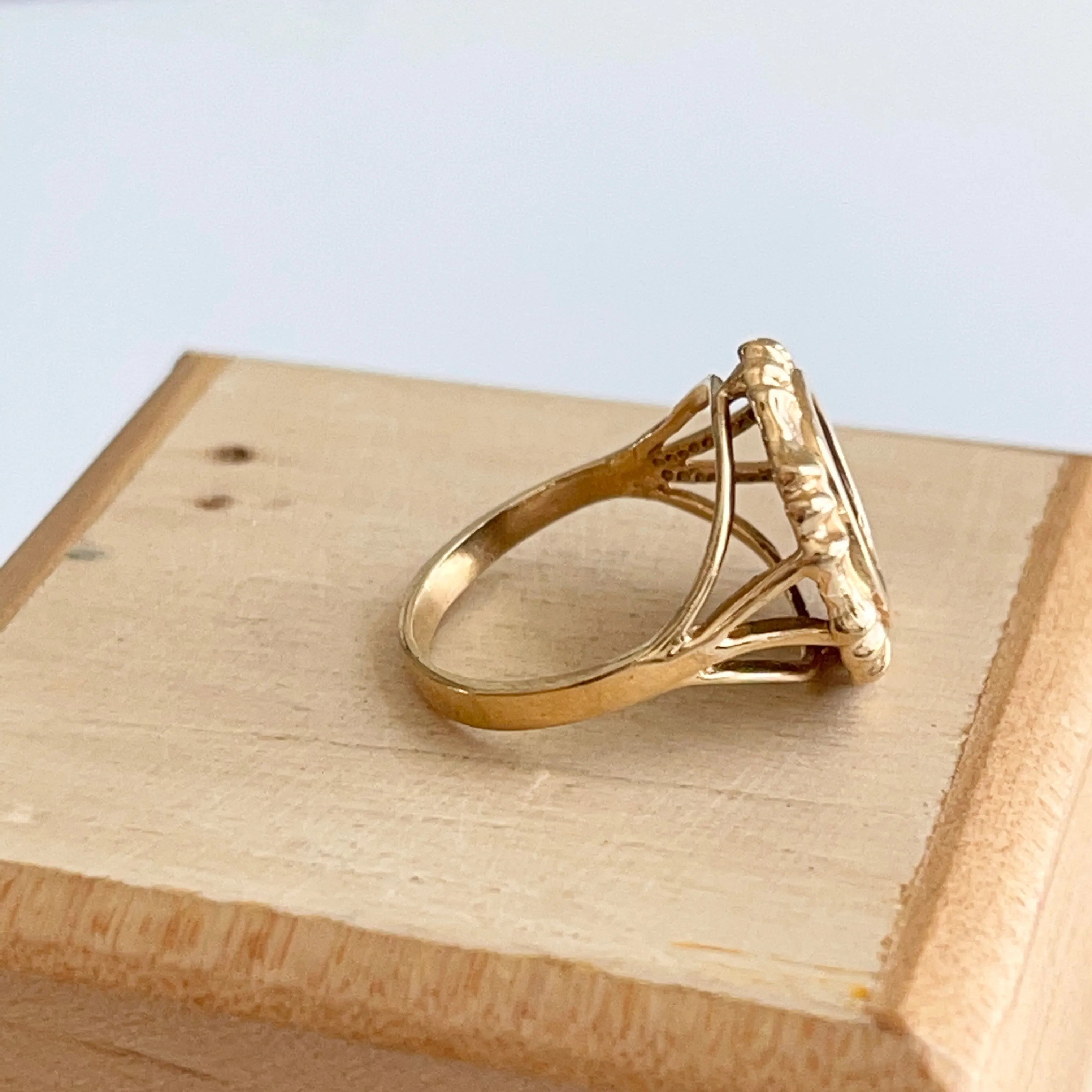 Estate 14KT Yellow Gold Bamboo Bezel Atocha Coin Ring
