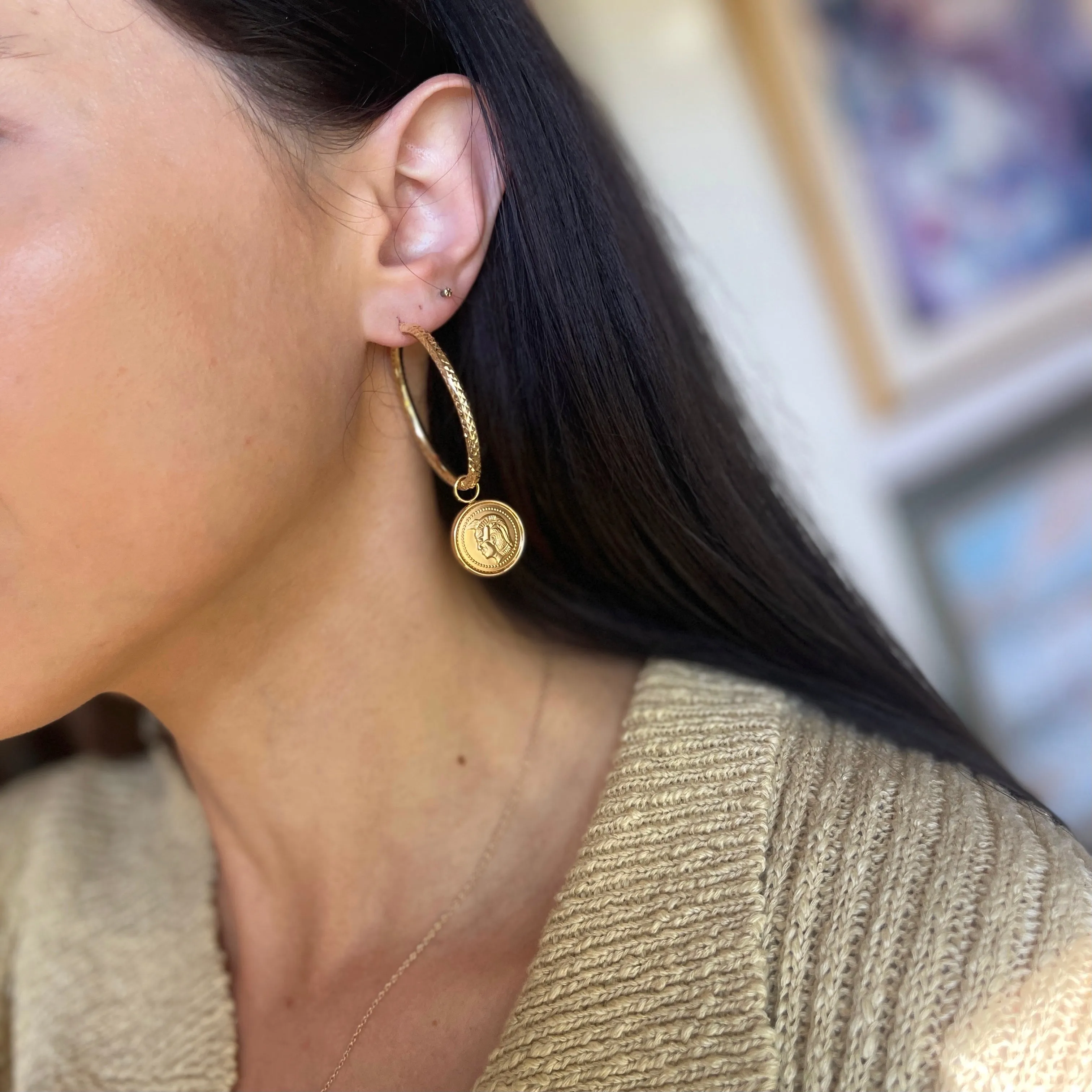 Estate 14KT Yellow Gold Roman Coin Replica Earring Charms