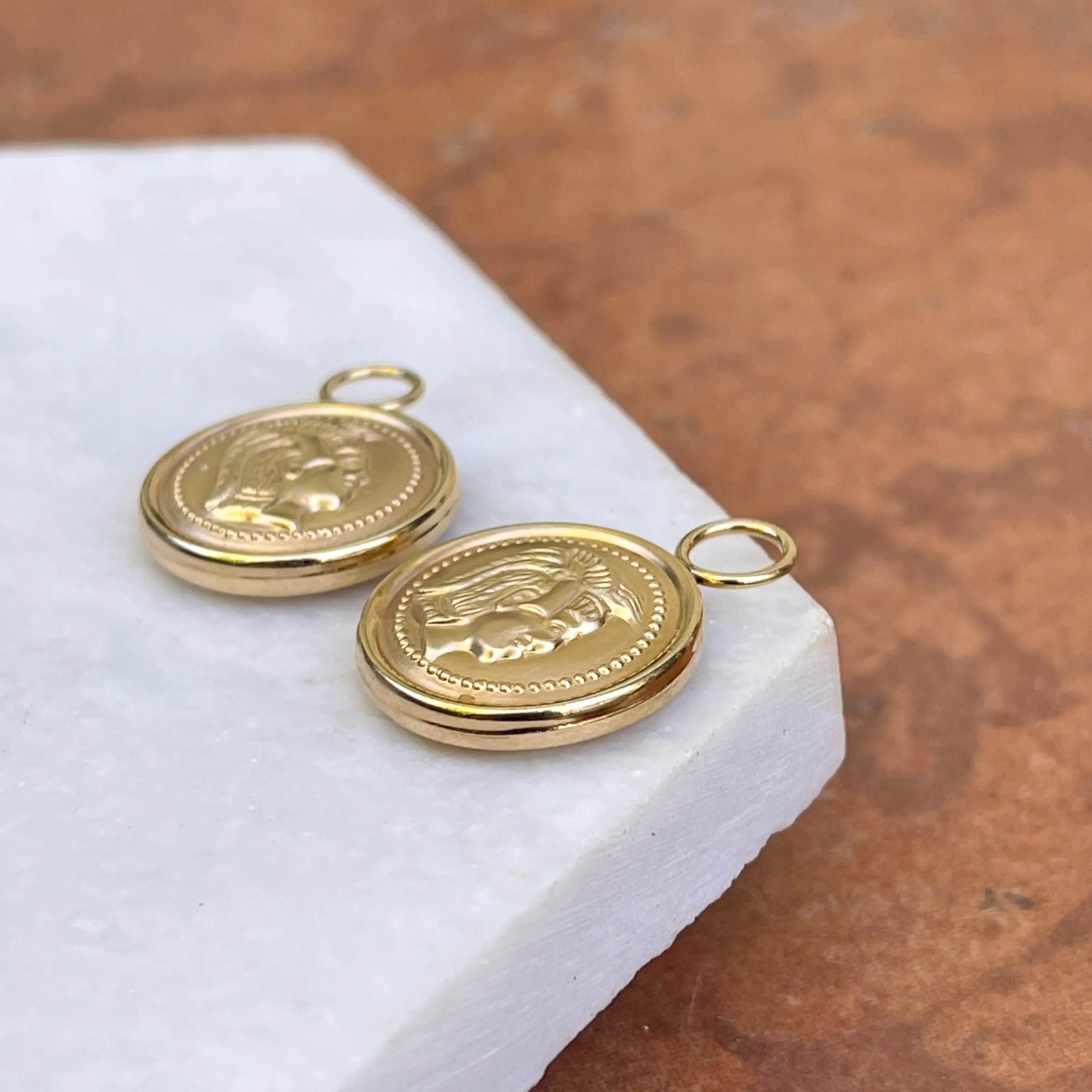 Estate 14KT Yellow Gold Roman Coin Replica Earring Charms